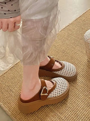 Platform Woven Panel Mary Jane Mules