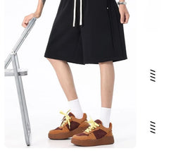 Drawstring Waist Plain Wide Leg Sweat Shorts