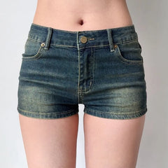 Mid Rise Washed Denim Shorts