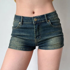 Mid Rise Washed Denim Shorts
