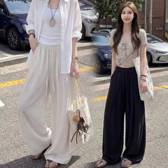 Maternity Drawstring Waist Plain Barrel Leg Baggy Pants