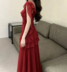 Ruffle Trim Sleeveless Square Neck Plain Maxi A-Line Dress