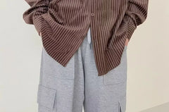 Long-Sleeve Collared Striped Corduroy Button Up Shirt