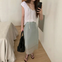 High Waist Plain Sheer Midi Pencil Skirt