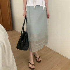 High Waist Plain Sheer Midi Pencil Skirt