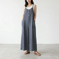 Spaghetti Strap V-Neck Striped Wide Leg Jumpsuit