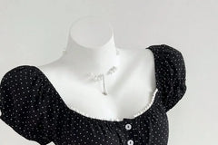 Short-Sleeve Scoop Neck Dotted Blouse