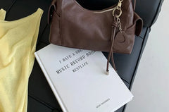 Set: Plain Faux Leather Shoulder Bag + Bag Charm