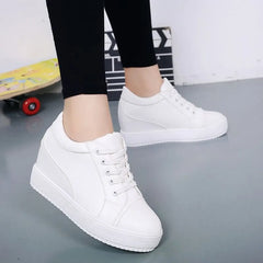 Platform Hidden Wedge Plain Lace Up Sneakers