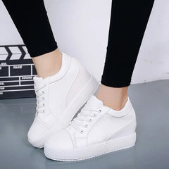 Platform Hidden Wedge Plain Lace Up Sneakers