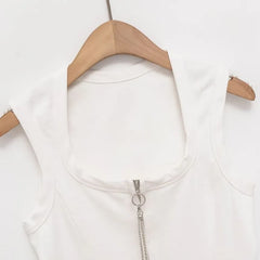 Scoop Neck Plain Zip Tank Top