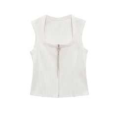 Scoop Neck Plain Zip Tank Top