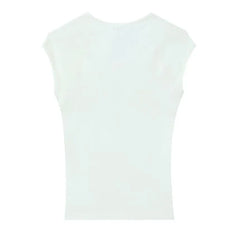 Cap-Sleeve V-Neck Plain T-Shirt