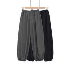 Elastic Waist Plain Cropped Harem Pants