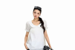 Short Sleeve Collared Plain Lace Trim Blouse