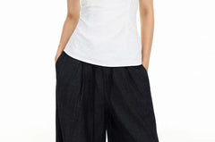 Sleeveless Square Neck Plain Embroidered Ruffle Top