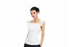 Sleeveless Square Neck Plain Embroidered Ruffle Top