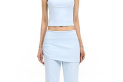Low Rise Plain Skirt Overlay Flared Pants