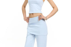Low Rise Plain Skirt Overlay Flared Pants