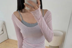 Long-Sleeve V-Neck Plain T-Shirt
