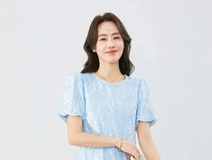 Short-Sleeve Crewneck Lace A-Line Dress