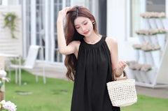 Sleeveless Round Neck Plain Wide Leg Jumpsuit