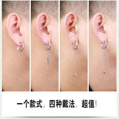 Unisex Stainless-Steel Chained Drop Earring