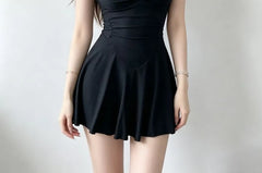 Sleeveless V-Neck Plain Ruched Swimdress
