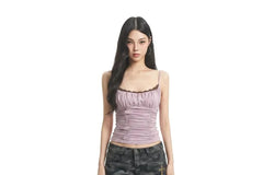 Frill Trim Cinched Plain Crop Camisole Top