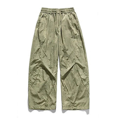 Drawstring Waist Plain Barrel Leg Baggy Pants