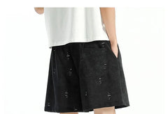 Drawstring Waist Tie Dye Distressed Sweat Shorts