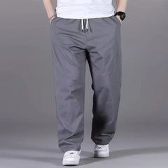 Drawstring Waist Plain Loose Fit Straight Leg Pants