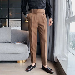 High Waist Plain Cropped Tapered Pants
