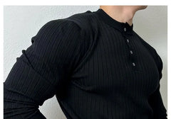 Henley Plain Ribbed Sweater