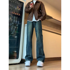 Mid Rise Washed Distressed Flared Jeans