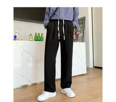 Drawstring Waist Plain Straight Leg Pants