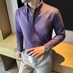 Long-Sleeve Button-Up Plain Shirt