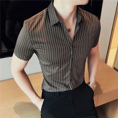 Short-Sleeve Pinstripe Button-Up Shirt
