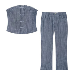Knotted Buttons Plain Tubetop / Plain Cropped Flare Pants