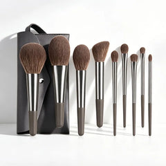 Set Of 10: Makeup Powder Brush + Foundation Brush + Fan Brush + Makeup Pouch