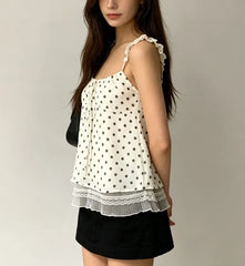Scoop Neck Tie-Front Polka Dot A-Line Camisole Top