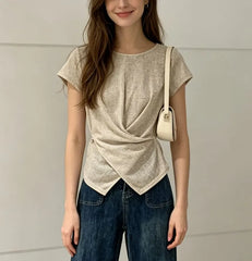 Short Sleeve Plain Asymmetric Hem Slim-Fit T-Shirt