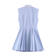 Sleeveless Plain Lace Trim Mini A-Line Shirt Dress