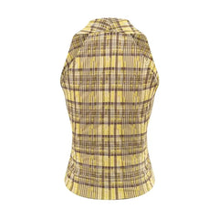 Sleeveless V-Neck Plaid Knot Front-Slit Blouse