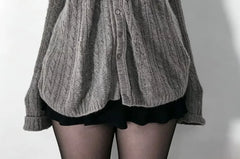 Long Sleeve Square-Neck Plain Cable-Knit Button-Up Loose-Fit Knit Top