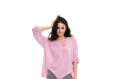 Long-Sleeve Crew Neck Half-Buttoned Plain Sheer T-Shirt