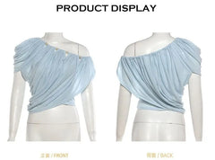 Short-Sleeve Off Shoulder Plain Ruched Crop Top