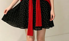 Puff Sleeve V-Neck Polka Dot Slim-Fit Mini A-Line Dress