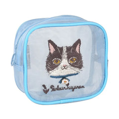 Parlor Suzurando Cat Mesh Makeup Pouch Blue
