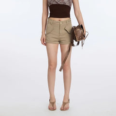 High Waist Plain Slim-Fit Cargo Shorts